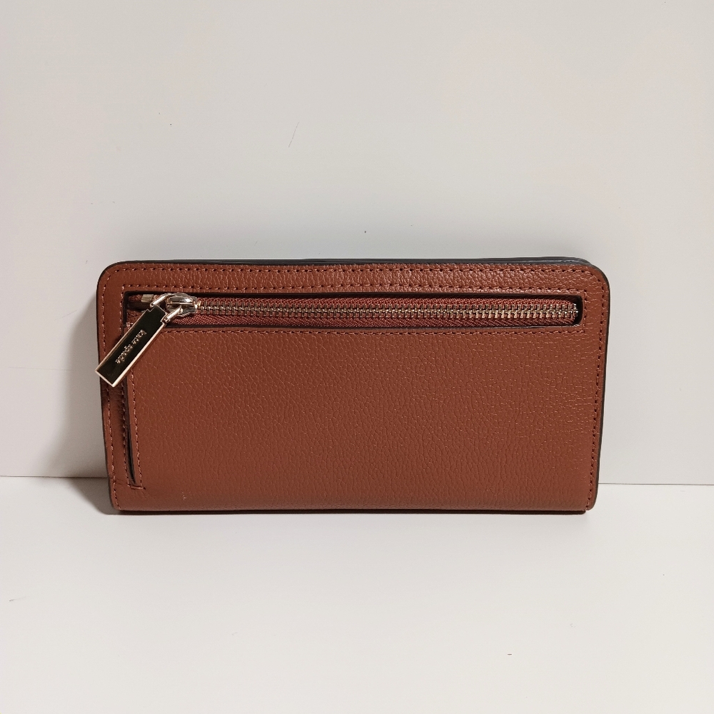 Kate Spade Bailey Large Pebble Leather Slim Bifold Wallet Warm Gingerbread K9754 - Picture 4 of 6